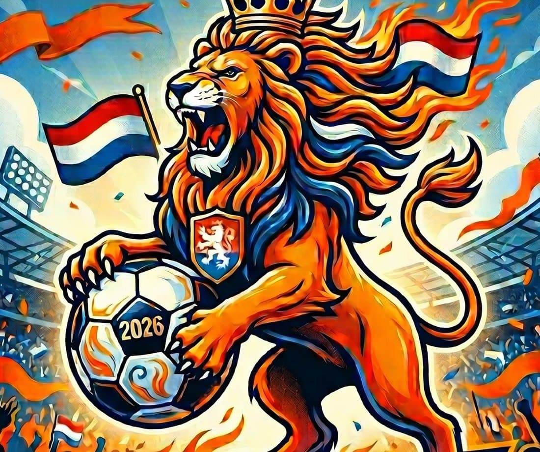 Oranje leeuw met WK-bal 2026